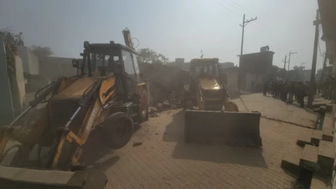 sambhal-buldozer-action-village-head-house-demolished-up-news
