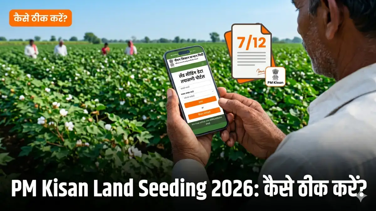 PM Kisan land seeding fix Maharashtra — किसान 7/12 दस्तावेज़ और मोबाइल सत्यापन बैनर | bignews18