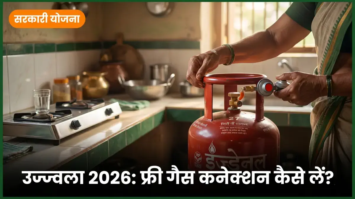 PM Ujjwala Yojana new connection 2026 — महिला गैस सिलेंडर और रगुलेटर बैनर | bignews1