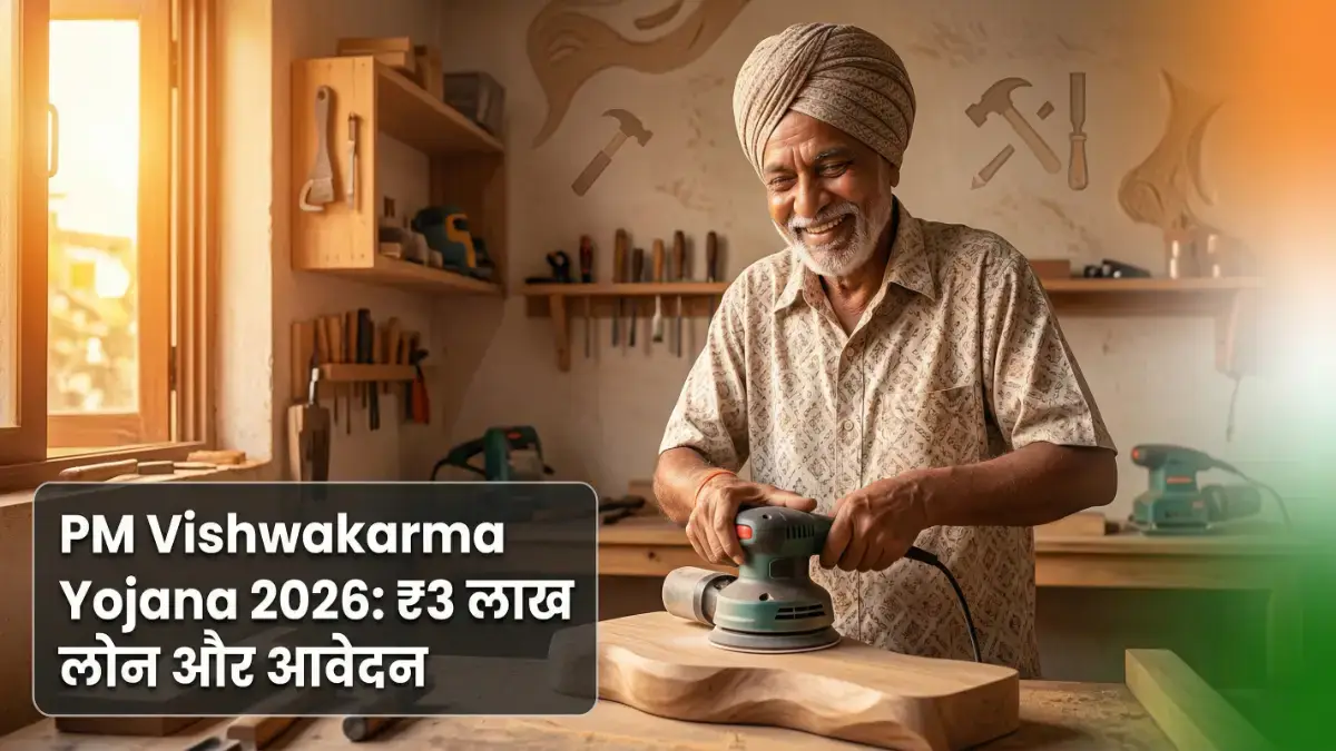 PM Vishwakarma Yojana 2026: ₹3 लाख लोन, पात्रता, आवेदन और पूरी जानकारी PM Vishwakarma Yojana 2026 लाभार्थी कारीगर काम करते हुए