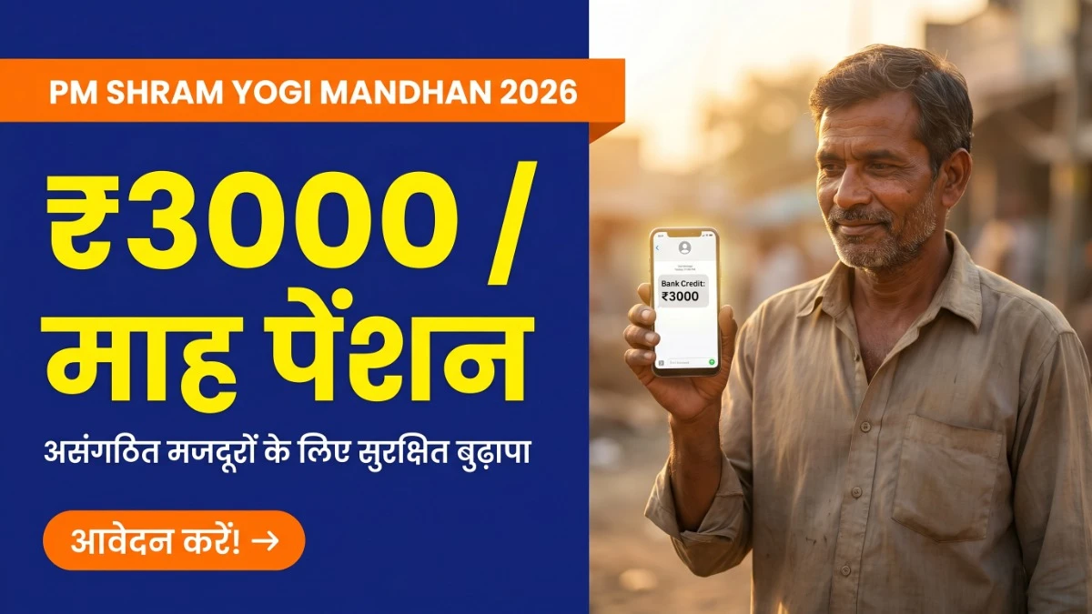 PM Shram Yogi Mandhan Yojana 2026 — असंगठित मजदूरों के लिए ₹3000 मासिक पेंशन योजना बैनर
