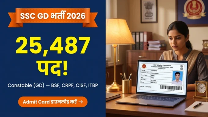 SSC GD Constable Admit Card 2026 — 25,487 पदों की परीक्षा हॉल टिकट डाउनलोड बैनर